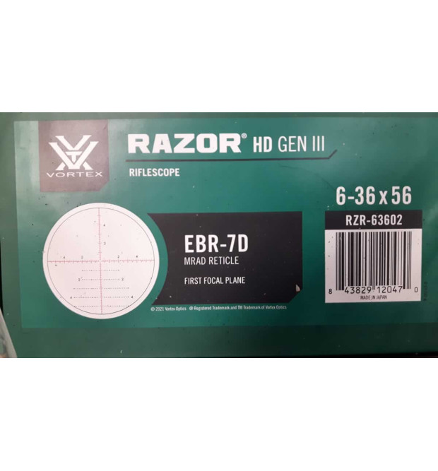 Vortex Razor HD Gen. III 6-36x56 EBR-7D MRAD Reticle